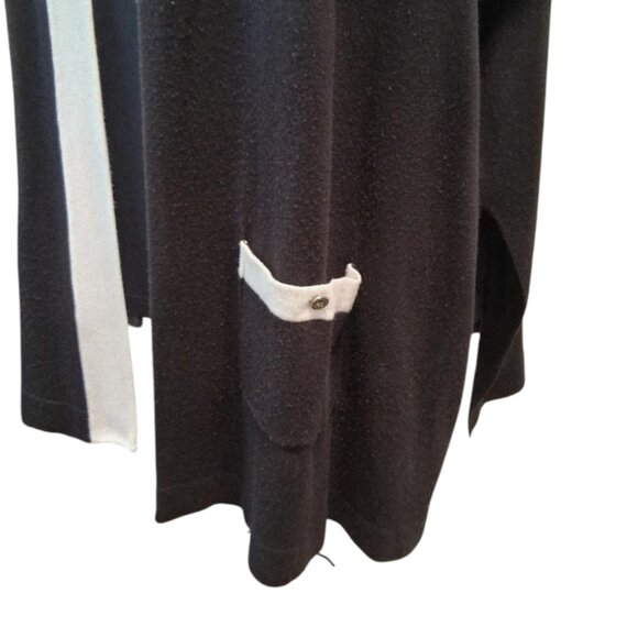 Karl Lagerfeld Paris Black W/Cream Trim Knit Open Cardigan Sweater Size OS - Picture 4 of 8